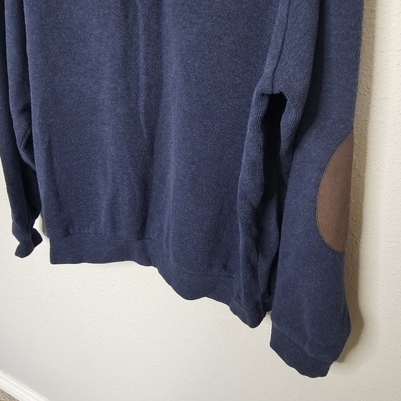 Cremieux Classics Mens XL Cotton Sweater Pullover Blue Brown Button Arm Patch - Picture 3 of 11